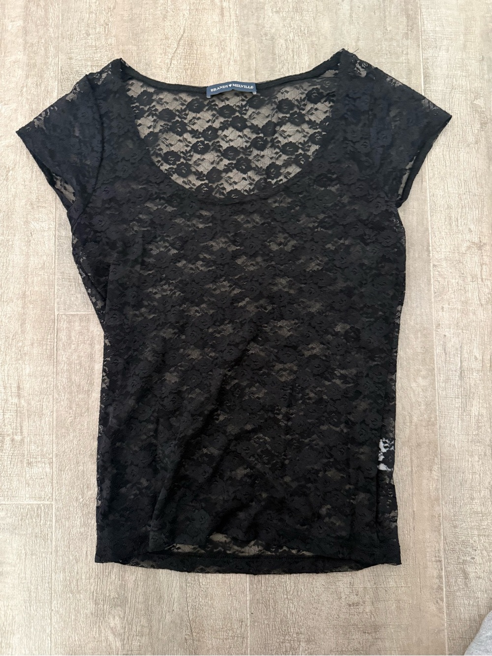 Brandy Melville Black Lace Short Sleeve Tee